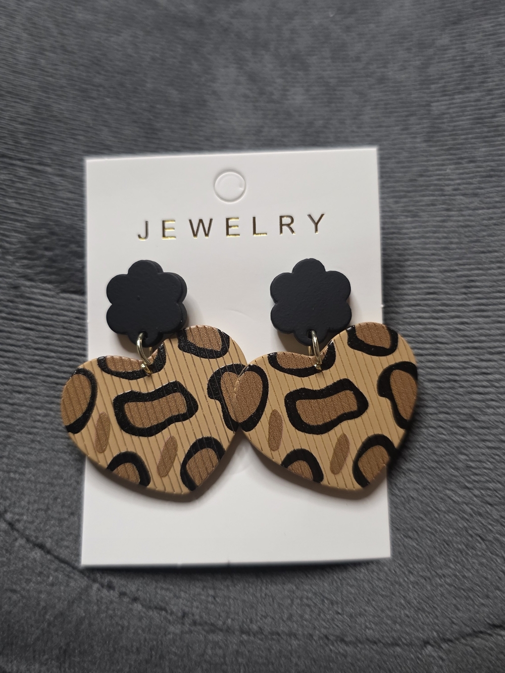 Black & Tan Leopard Heart Drop Earrings